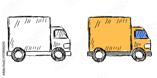 Grunge sketch hand-drawn truck delivery vector. Ideal for adding a raw, textured feel to logistics and shipping themes. Features a distressed and edgy aesthetic.