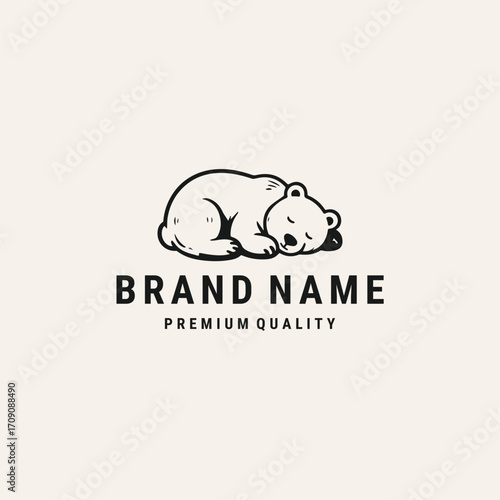 Bear sleep logo vector hipster vintage icon illustration