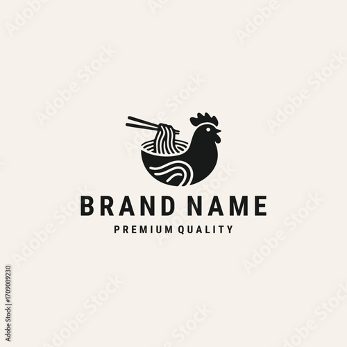Noodle chicken logo vector hipster vintage icon illustration