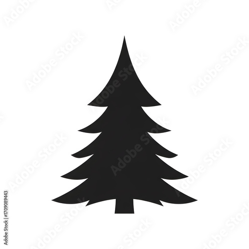 Silhouette of Evergreen Tree Shape on White Background