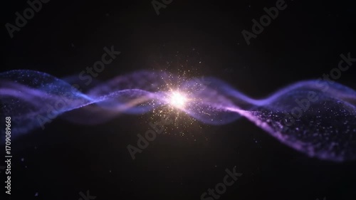 Abstract light waves creating a gentle star flare on a dark background in a seamless loop elegant, flowing, peaceful