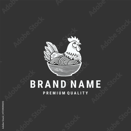 Noodle chicken logo vector hipster vintage icon illustration
