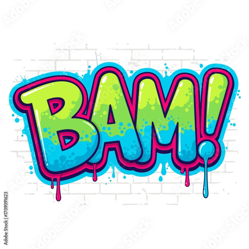 Colorful "BAM!" Graffiti on Brick