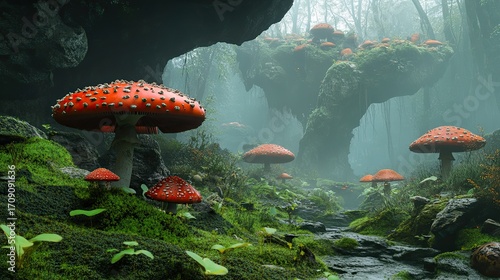 Fantasy mushroom forest scene