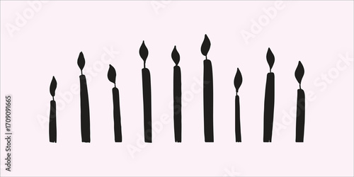 Hand-drawn vector illustration of burning candles isolated on white background, ideal for holiday, spiritual, and cozy interior-themed design projects