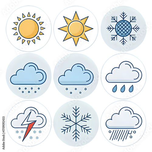 Weather Icons: Pixel Art Sun, Cloud, Snow, Rain, Lightning Illustrations on transparent background