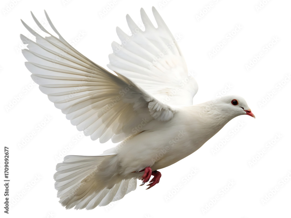 Fototapeta premium White dove in graceful flight against a black background freedom and peace