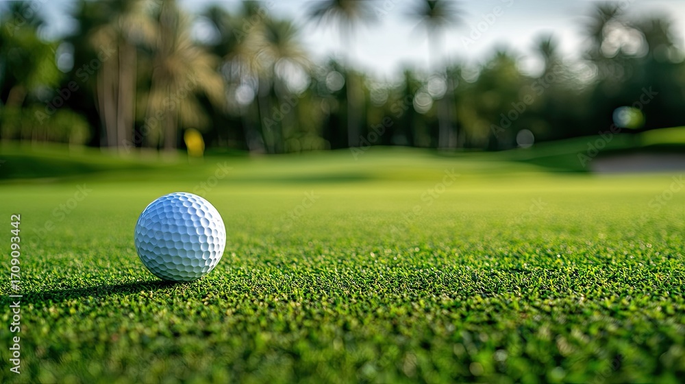 Naklejka premium Golf ball on green course