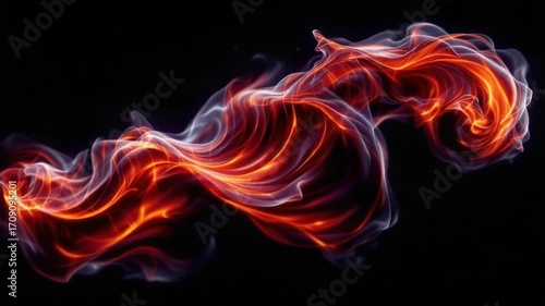 Vibrant Swirling Fiery Smoke Trails on Black Background