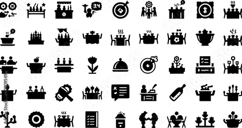 Event management solid icon set. catering, dining, banquet icons solid collection
