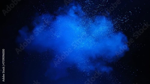 A mesmerizing blue glowing dust cloud slowly expands and contracts, creating an undulating, seamlessly looping abstract visual light, cosmos, fluid