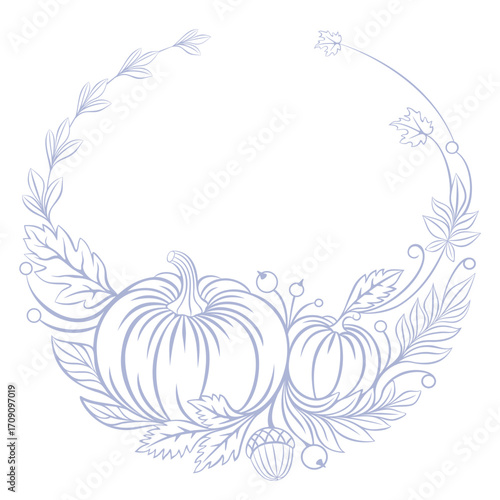 A round autumn pattern consisting of pumpkin leaves and berries.
 It is solid and suitable for laser cutting.