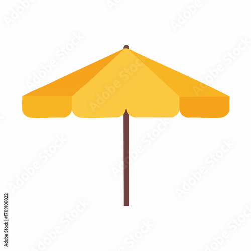 Stylized Yellow Beach Umbrella with Brown Pole and Rounded Canopy Edges