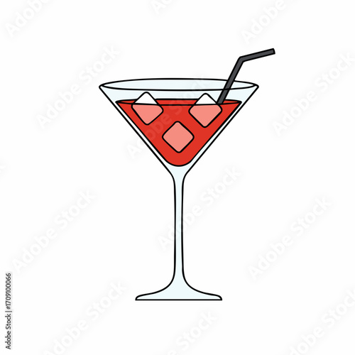 Simple Illustration of a Red Cocktail in a Martini Glass