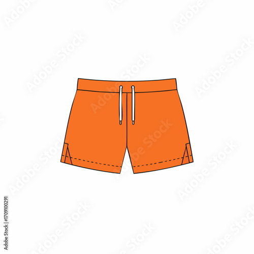 Flat Sketch of Bright Orange Drawstring Shorts with Side Panels