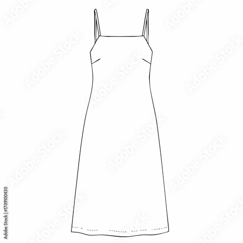 Simple Sleeveless Dress Technical Drawing with Spaghetti Straps and A-Line Silhouette
