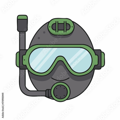 Cartoon Diver's Mask and Snorkel in Green and Gray, Smiling.