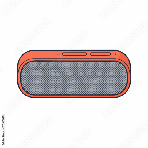 Modern Orange and Gray Portable Speaker with Button Controls and Mesh Grill