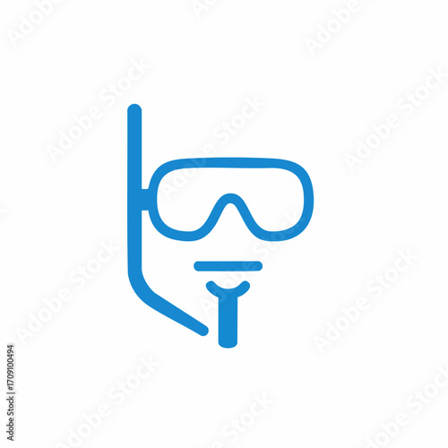 Minimalist blue line art of snorkeling mask and tube for underwater exploration