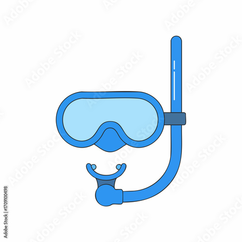 Cartoon Style Blue Snorkel Mask with Curved Tube and Mouthpiece