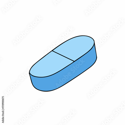 Isolated blue pill with a scored line, medication for health and wellness