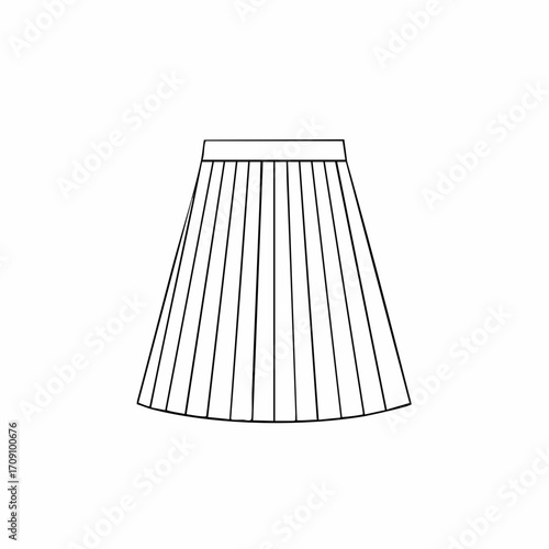 Minimalist pleated skirt line art with defined waistband and sharp pleat edges