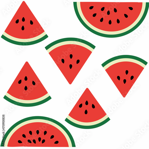 Colorful, Fresh Watermelon Slices Arranged in a Playful, Summery Composition.