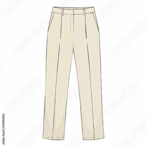 Beige High-Waisted Pleated Trousers Fashion Flat Sketch