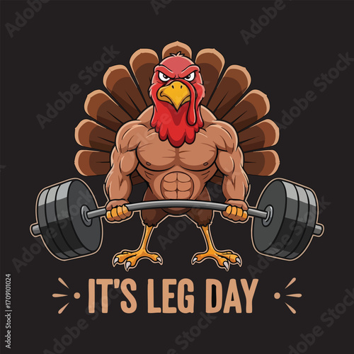  It's Leg Day - Muscular Turkey Lifting Weights - Funny Thanksgiving Workout Graphic