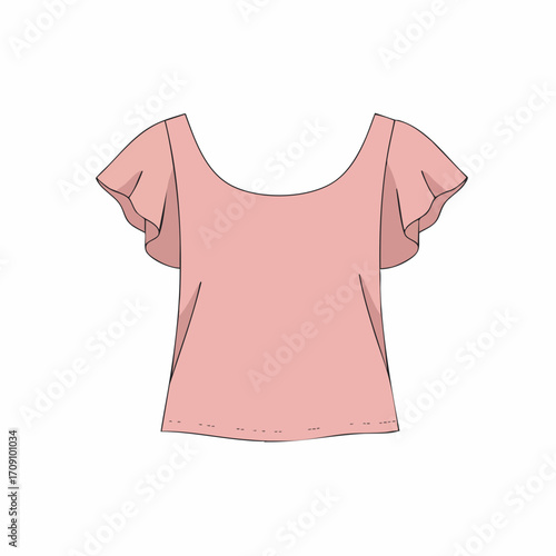 Stylish Pink Top with Flutter Sleeves and Scoop Neckline Design.