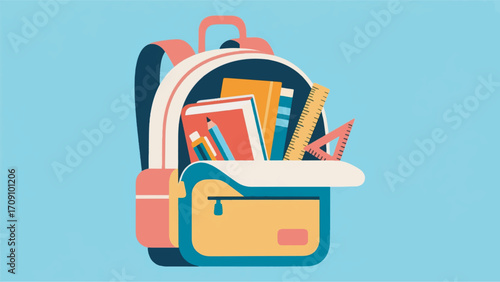 Illustration Of A Bag Full Of School Supplies Vector Design Template