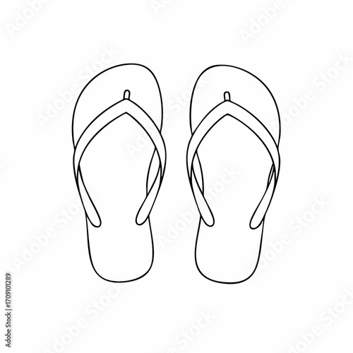 Minimalist Line Art: Pair of Simple Black and White Flip-Flops Illustration