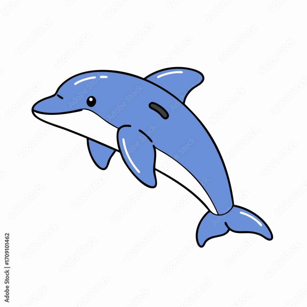 Fototapeta premium Playful Cartoon Dolphin Leaping, Vibrant Blue Hues