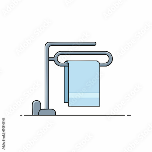 Minimalist Illustration of a Towel Rack with a Light Blue Towel