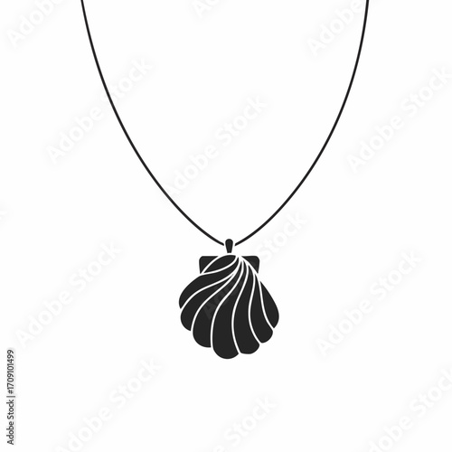 Elegant Seashell Pendant Necklace Design: Swirling Pattern, Black Silhouette
