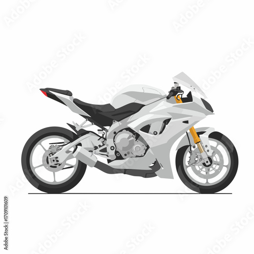 Sleek white sport motorcycle with aerodynamic fairings and golden front suspension
