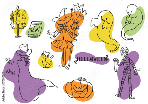 手描きのハロウィンラフ着彩セット