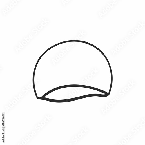 Simple black outline of a swim cap with a curved brim design