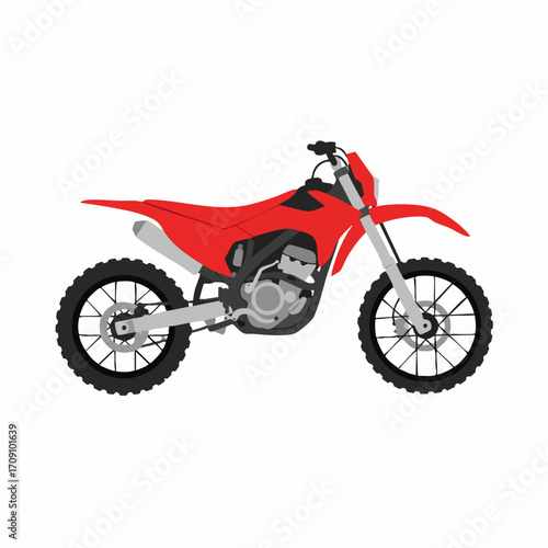 Side View of a Vibrant Red Off-Road Motorcycle