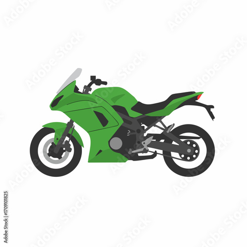Sleek Green Sport Motorcycle in Side Profile, Modern Design.