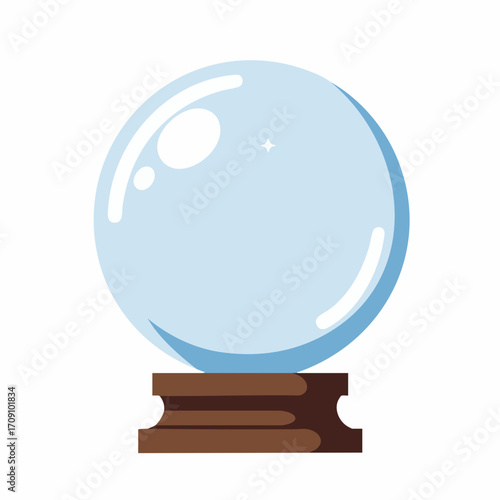Crystal Ball with Reflections, Resting on Wooden Stand, Vector Illustration