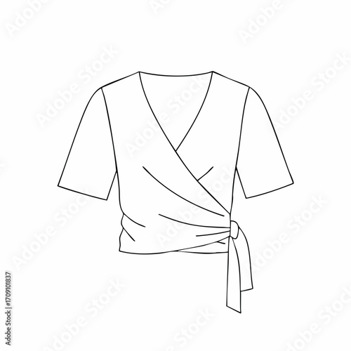 Detailed Line Art Illustration of a Wrap Top with Tie Detail
