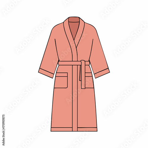 Coral Pink Bathrobe Design with Self-Tie Belt and Patch Pockets