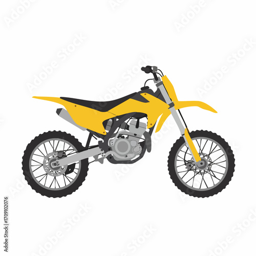 Vibrant Yellow Dirt Bike Illustration with Detailed Engine and Wheels