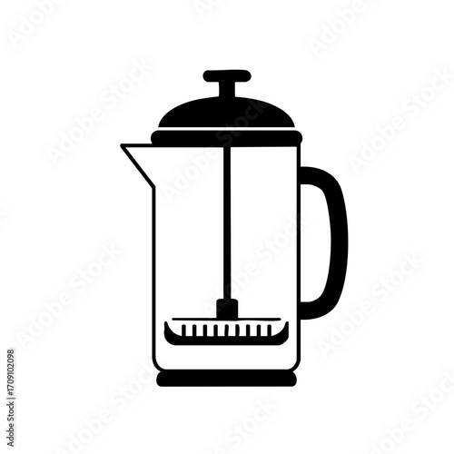 French Press Coffee Maker Icon: Simple Black Silhouette Illustration