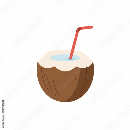 Refreshing Coconut Drink with Red Straw Illustration