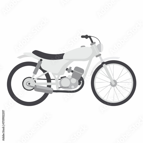 Vintage Motorcycle Illustration Grey and White Side Profile