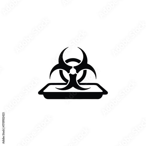 Biohazard sign on tray Symbol of biological risk and containment