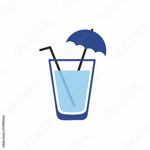 Refreshing Blue Drink with Straw and Parasol