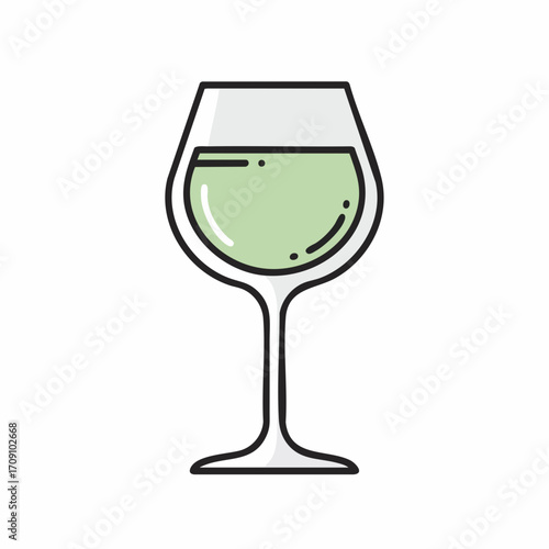 A Simple Line Drawing of a Wine Glass with Pale Green Liquid